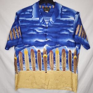 HAWAIIAN RESERVE COLLECTION Men's Blue Surfboard Graphic Button Up Shirt XL
